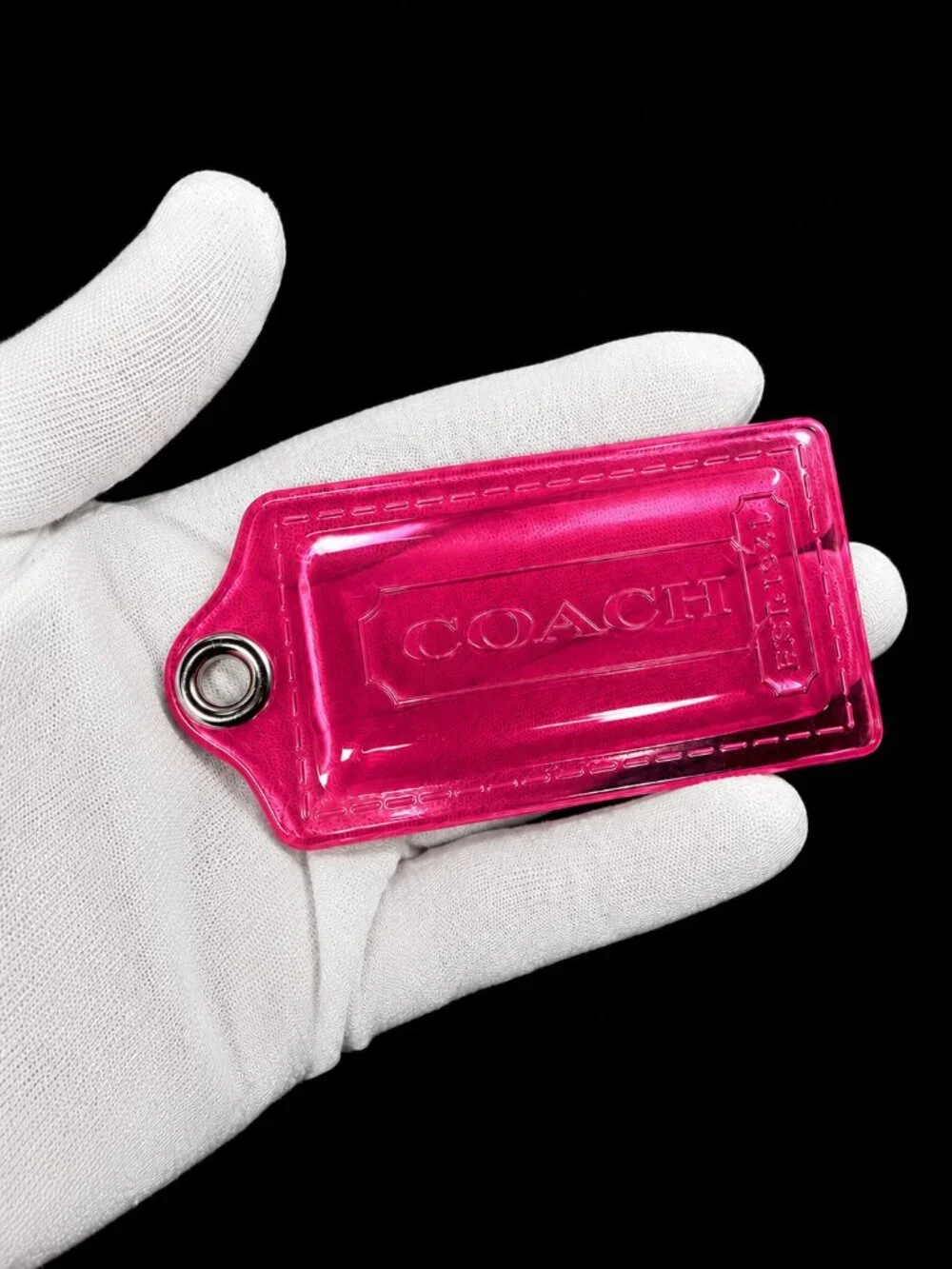 COACH POPPY Hot Pink Acrylic Hangtag Keychain Charm Rare Fob - Picture 4 of 10